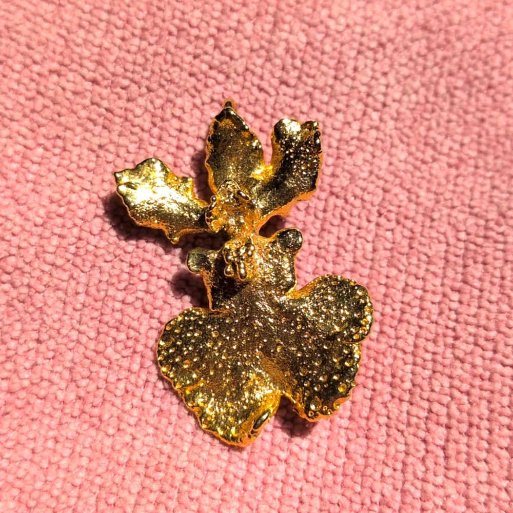 OOAK 24K Dipped Orchid Pendant & Brooch